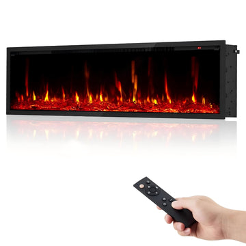 Garvee 68 Inch Electric Fireplace Wall Mounted & Recessed Ultra-Thin 4.2" Linear Heater 750W/1500W 12-Color Flames Log & Crystal Remote Control Living Room