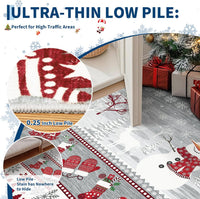 Garvee Christmas Runner Rug 2x6 Washable Hallway Runner Non Slip, Holiday Santa & Reindeer Accent Rug, Low Pile Non Shedding Printed Kitchen Mat, Soft Thin Foldable Carpet for Bedside, Grey