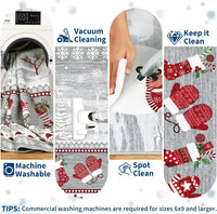 Garvee Christmas Runner Rug 2x6 Washable Hallway Runner Non Slip, Holiday Santa & Reindeer Accent Rug, Low Pile Non Shedding Printed Kitchen Mat, Soft Thin Foldable Carpet for Bedside, Grey