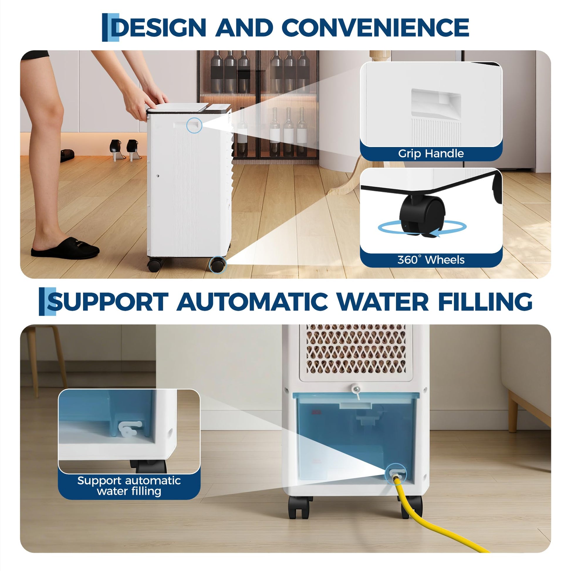 Garvee Evaporative Cooler, 7L (1.84Gal) Portable Air Conditioner Fan with TOUCH SCREEN & Remote Control, 3 Speeds & 3 Modes, LED Display, Ice Packs & Casters Included, for Bedroom, Office, Home