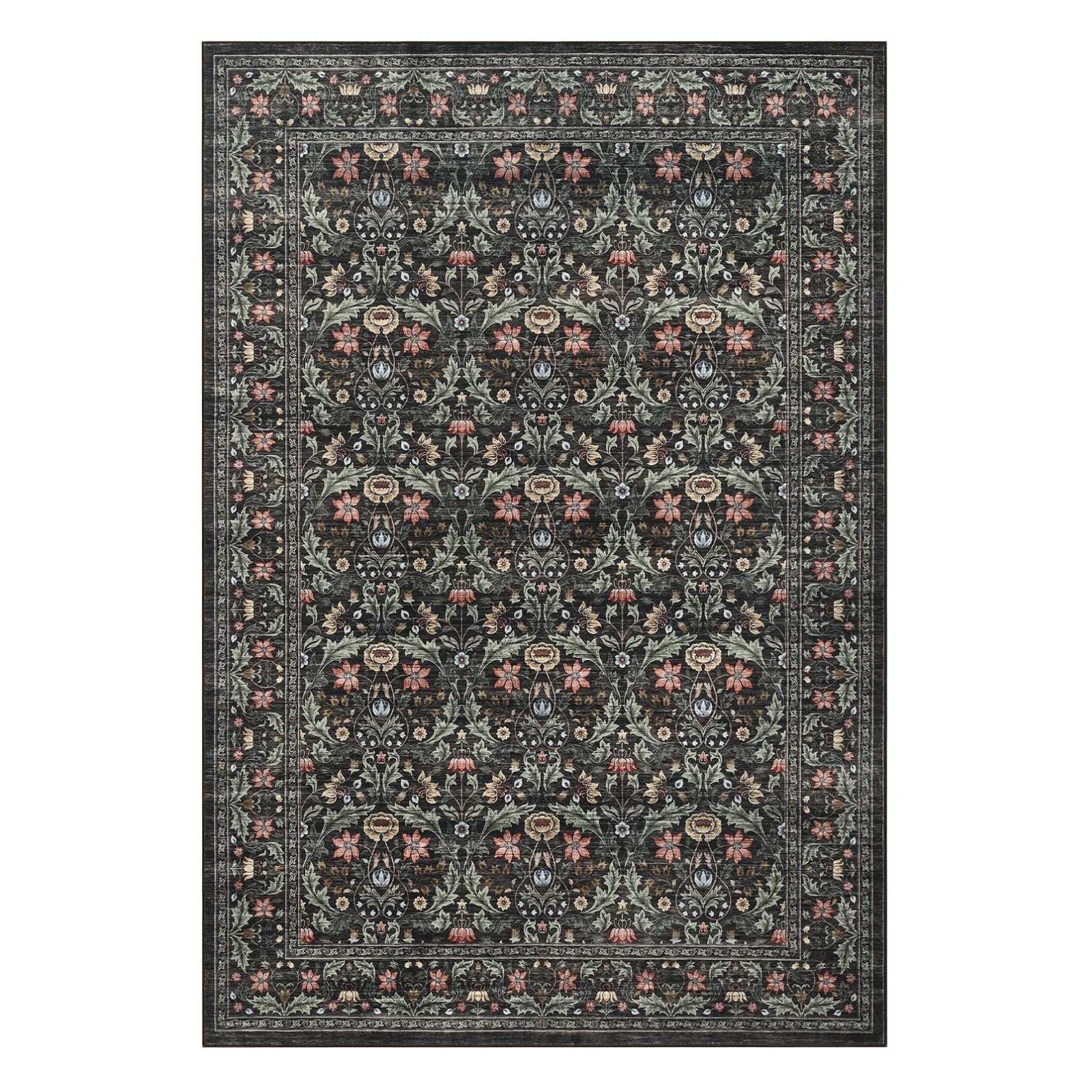 Garvee Washable 8x10 Area Rug Vintage Floral Brown Non-Slip Low Pile Stain Resistant Soft Large Carpet for Living Room Bedroom Dining Room Kitchen