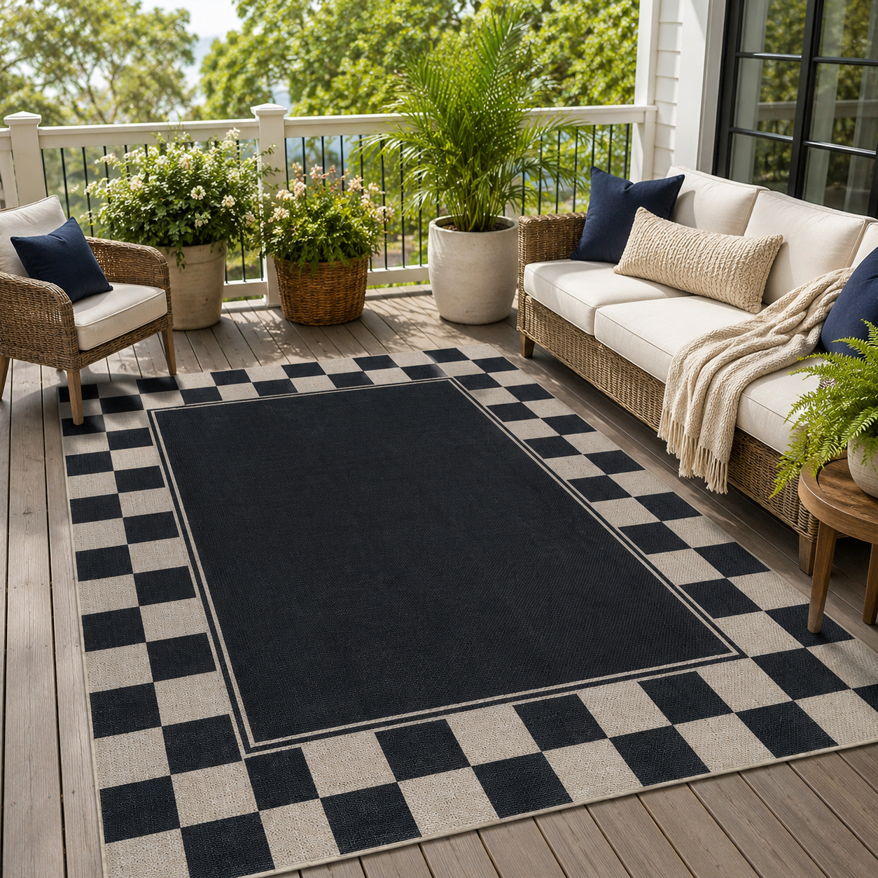 Garvee 6' x 9' Living Room Rug, Checkered Non-Slip Washable Rug, Large Bedroom Rug with Classic Neutral Geometric Pattern, Suitable for Living Rooms, Dining Rooms, and Offices ,Black/White