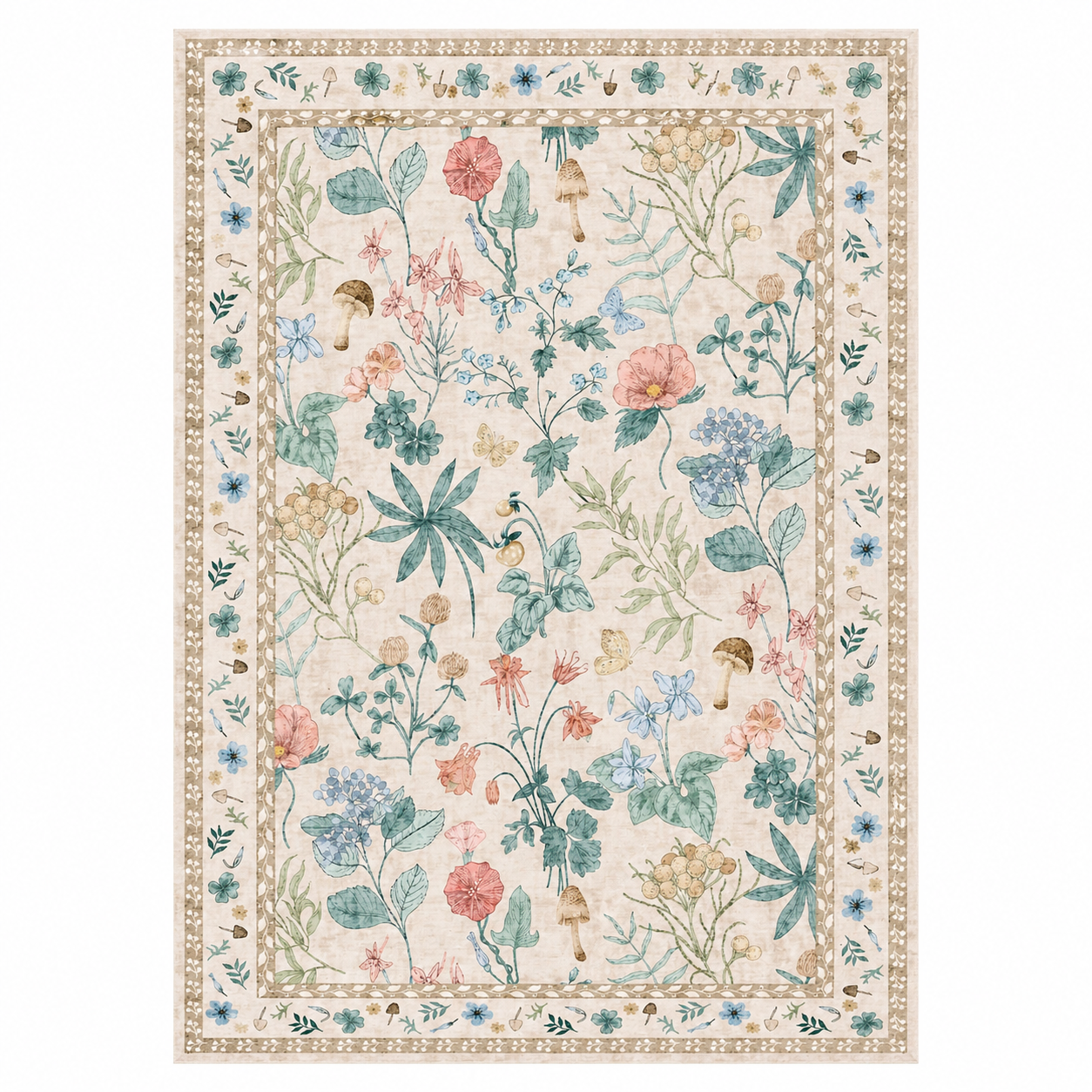 Garvee 8x10 Washable Floral Area Rug, Non-Slip Low Pile Rug, Stain Resistance Carpet for Living Room, Bedroom, Dining Room, Beige