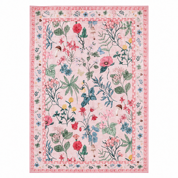 Garvee 8x10 Washable Floral Area Rug, Non-Slip Low Pile Rug, Stain Resistance Carpet for Living Room, Bedroom, Dining Room, Pink