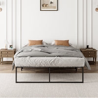 Garvee 13.9 Inch Full Size Metal Bed Frame Heavy Duty Metal Platform with Steel Slat Support with Metal King Bed Platform with Wooden Headboard and Footboard Noise Free No Box Spring Needed