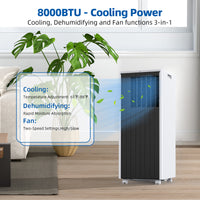 Garvee 8000 BTU Portable Air Conditioner, 3 In 1 AC Unit Built-In Cool, Dehumidifier & Fan for Rooms Up to 350 Sq.Ft, Energy Saving AC with Remote/24H Timer for Dorms/Indoor Rooms - White and Black