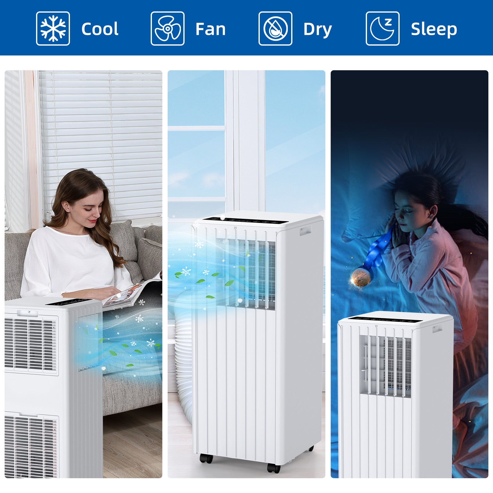 Garvee 8000 BTU Portable Air Conditioner, 3 In 1 AC Unit Built-In Cool, Dehumidifier & Fan for Rooms Up to 350 Sq.Ft, Energy Saving AC with Remote/24H Timer for Dorms/Indoor Rooms - White