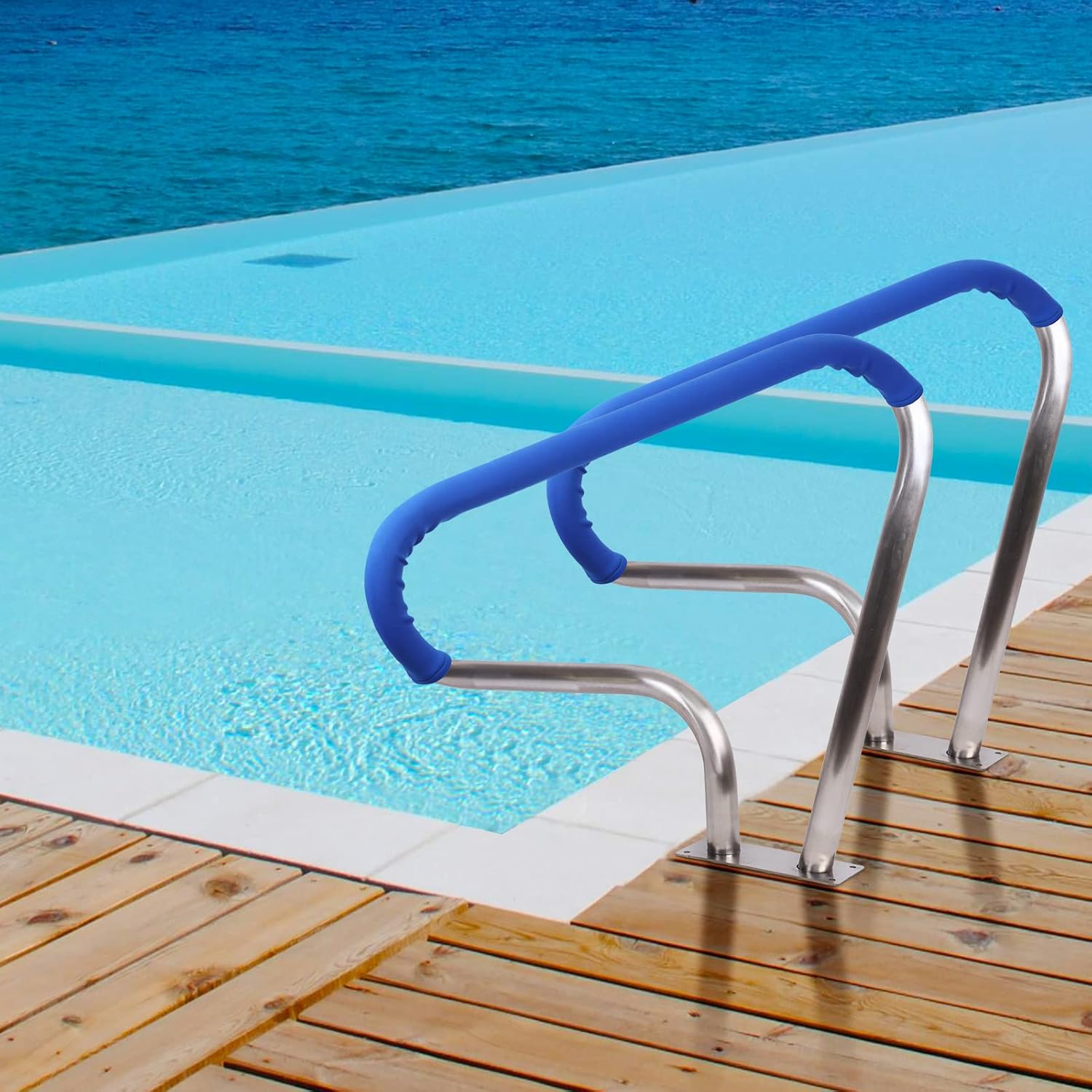 Garvee 39"x32" Stainless Steel Pool Handrail with Blue Grip Cover Rustproof Stair Rail, 250 lbs Load Capacity for Inground Pools