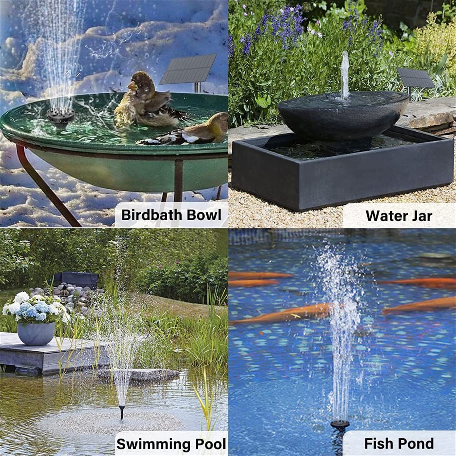 Garvee Solar Fountain Pump 1.5W for Bird Bath, Pond & Fountain, 7 Spray Nozzles, Submersible with Filter, Easy Setup