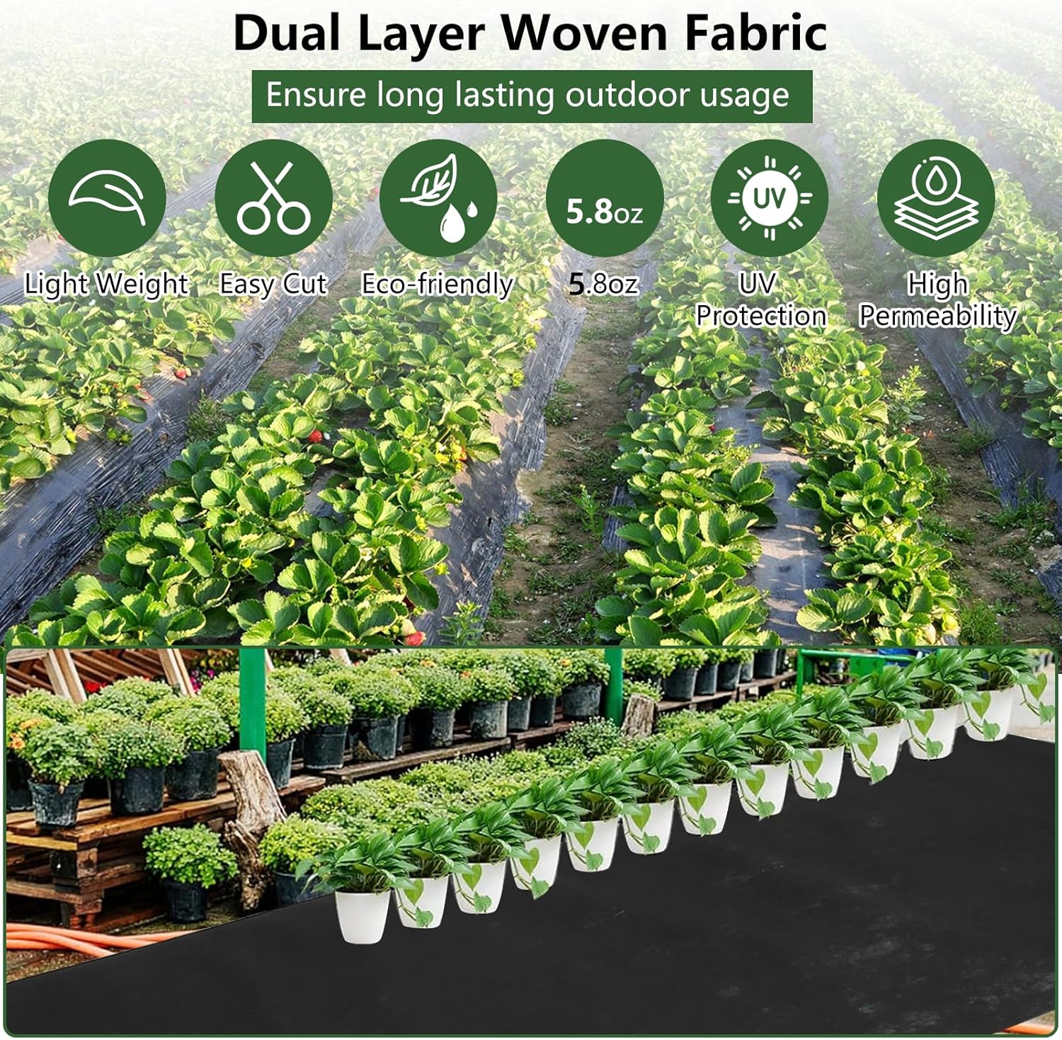 Garvee 3'x300' 5.8oz Double Layer Woven Weed Barrier Fabric - Heavy Duty for Gardens, Driveways & Commercial Landscaping
