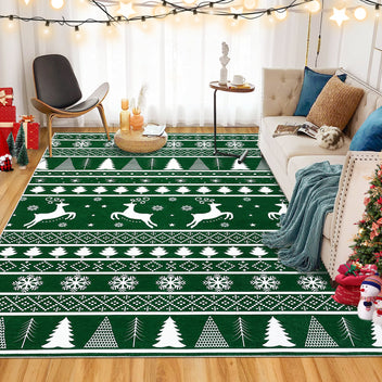 Garvee Christmas Area Rug 6x9 Rug for Living Room Machine Washable Rug Modern Deer Snowflake Green Rug for Bedroom Non Slip Carpet Stain Resistant Large Rug for Dining Room Classroom 6'x9' Green