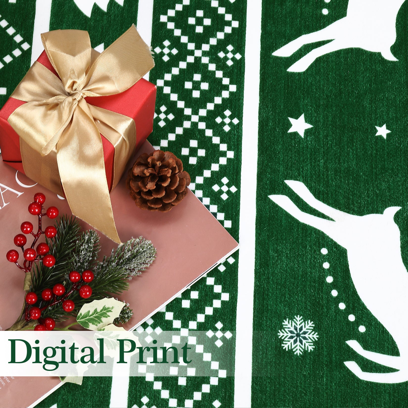 Garvee Washable Area Rug 5x7 Rug for Living Room Christmas Rug Non Slip Xmas Deer Tree Green Rug for Bedroom Aesthetic Soft Low Pile Carpet Stain Resistant Carpet for Dining Room 5'x7' Green