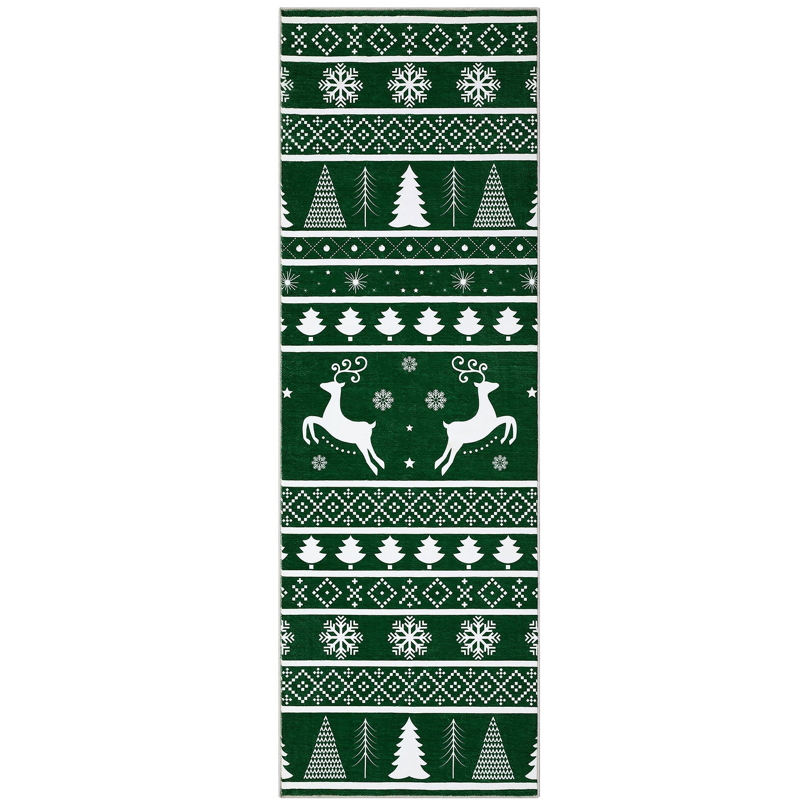 Garvee Christmas Runner Rug 2x8 Green Hallway Rug Xmas Runner Kitchen Rug Washable Rug Non Slip Carpet Holiday Decor Deer & Tree Soft Rug for Bedroom Bathroom Laundry Living Room
