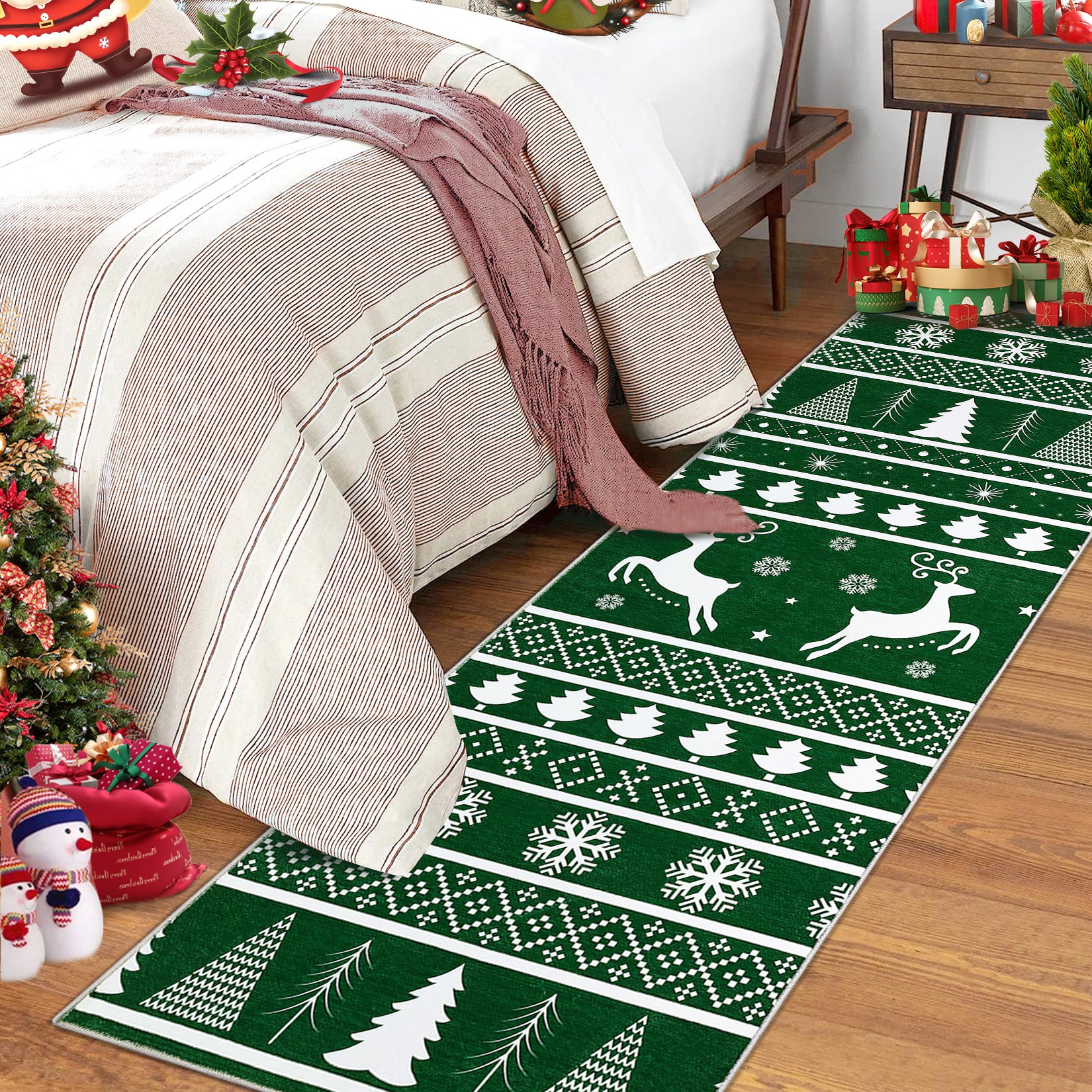 Garvee Christmas Runner Rug 2x6 Hallway Rug Xmas Tree Green Rug Runner Kitchen Rug Washable Rug Non Slip Carpet Holiday Decor Soft Rug for Bedroom Bathroom Laundry Living Room 2'x6' Green