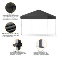 Garvee 10'x10' Pop-Up Canopy Tent - Easy One-Person Setup Portable Shelter with 4 Stakes, 4 Ropes & 4 Sandbags for Patio & Outdoor Activities, Black