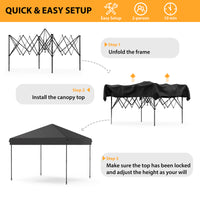 Garvee 10'x10' Pop-Up Canopy Tent - Easy One-Person Setup Portable Shelter with 4 Stakes, 4 Ropes & 4 Sandbags for Patio & Outdoor Activities, Black