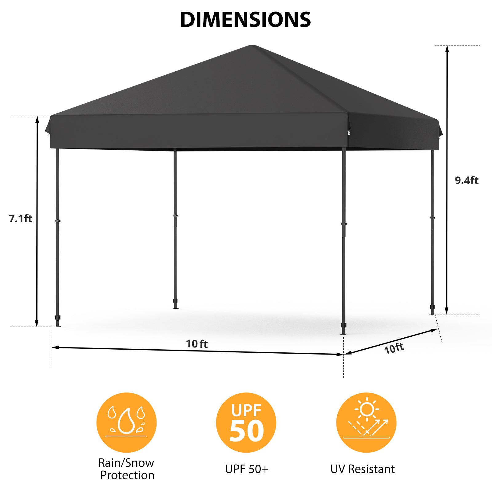 Garvee 10'x10' Pop-Up Canopy Tent - Easy One-Person Setup Portable Shelter with 4 Stakes, 4 Ropes & 4 Sandbags for Patio & Outdoor Activities, Black
