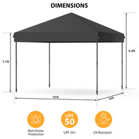 Garvee 10'x10' Pop-Up Canopy Tent - Easy One-Person Setup Portable Shelter with 4 Stakes, 4 Ropes & 4 Sandbags for Patio & Outdoor Activities, Black