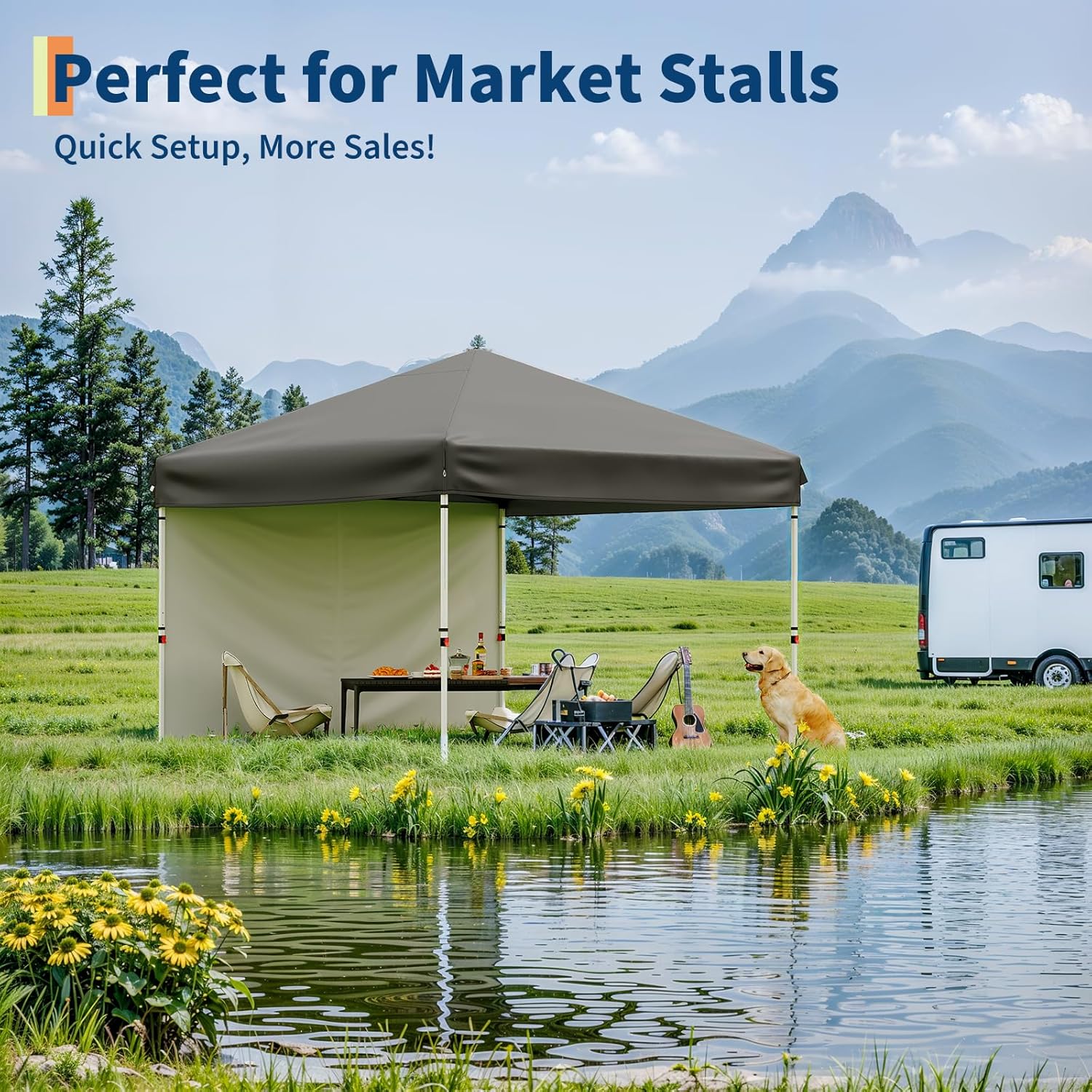 Garvee 10'x10' Pop-Up Canopy Tent with 4 Sidewalls - Portable Instant Commercial Canopy with Stakes, Ropes & Sandbags for Market, Patio & Camping, Black