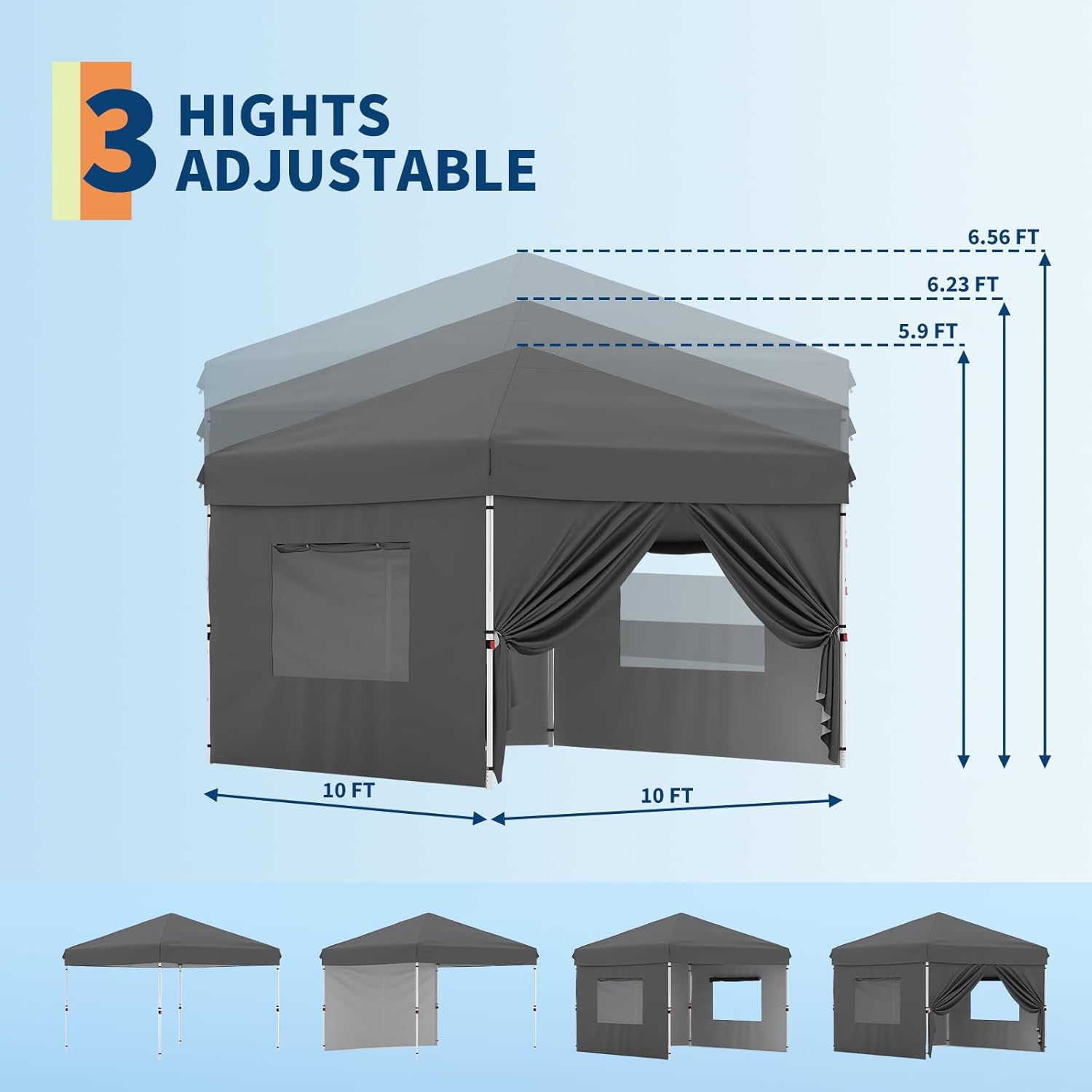 Garvee 10'x10' Pop-Up Canopy Tent with 4 Sidewalls - Portable Instant Commercial Canopy with Stakes, Ropes & Sandbags for Market, Patio & Camping, Black