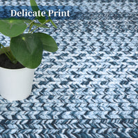Garvee Bordered Grey Blue 10x13 Washable Rug, Boho Braided, Non-Slip, Low Pile, Polyester, Foldable, Blue, Living Room, Bedroom, Office