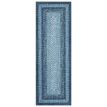 Garvee Printed Rug Braided Pattern Washable Runner 2x8 Blue Non Slip Low Pile Stain Resistant Carpet for Entryway Kitchen Bathroom