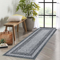 Garvee Bordered Grey 2x6 Boho Washable Runner Rug, Distressed Farmhouse Print, Ultra-Thin Non-Slip Polyester Mat with Cozy Texture for Kitchen, Bedroom, Entryway