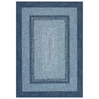 Garvee Bordered Grey Blue 10x13 Washable Rug, Boho Braided, Non-Slip, Low Pile, Polyester, Foldable, Blue, Living Room, Bedroom, Office