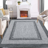 Garvee Bordered Grey 8x10 Boho Braided Rug, Washable Low Pile Polyester Non-Slip Carpet for High Traffic Living Room Bedroom - Gray