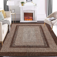 Garvee Bordered Brown 10x13 Boho Printed Washable Rug, Modern Braided Low Pile Polyester Area Rug Non-Slip Non-Shedding for Living Room Bedroom Office