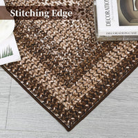 Garvee Bordered Brown 10x13 Boho Printed Washable Rug, Modern Braided Low Pile Polyester Area Rug Non-Slip Non-Shedding for Living Room Bedroom Office