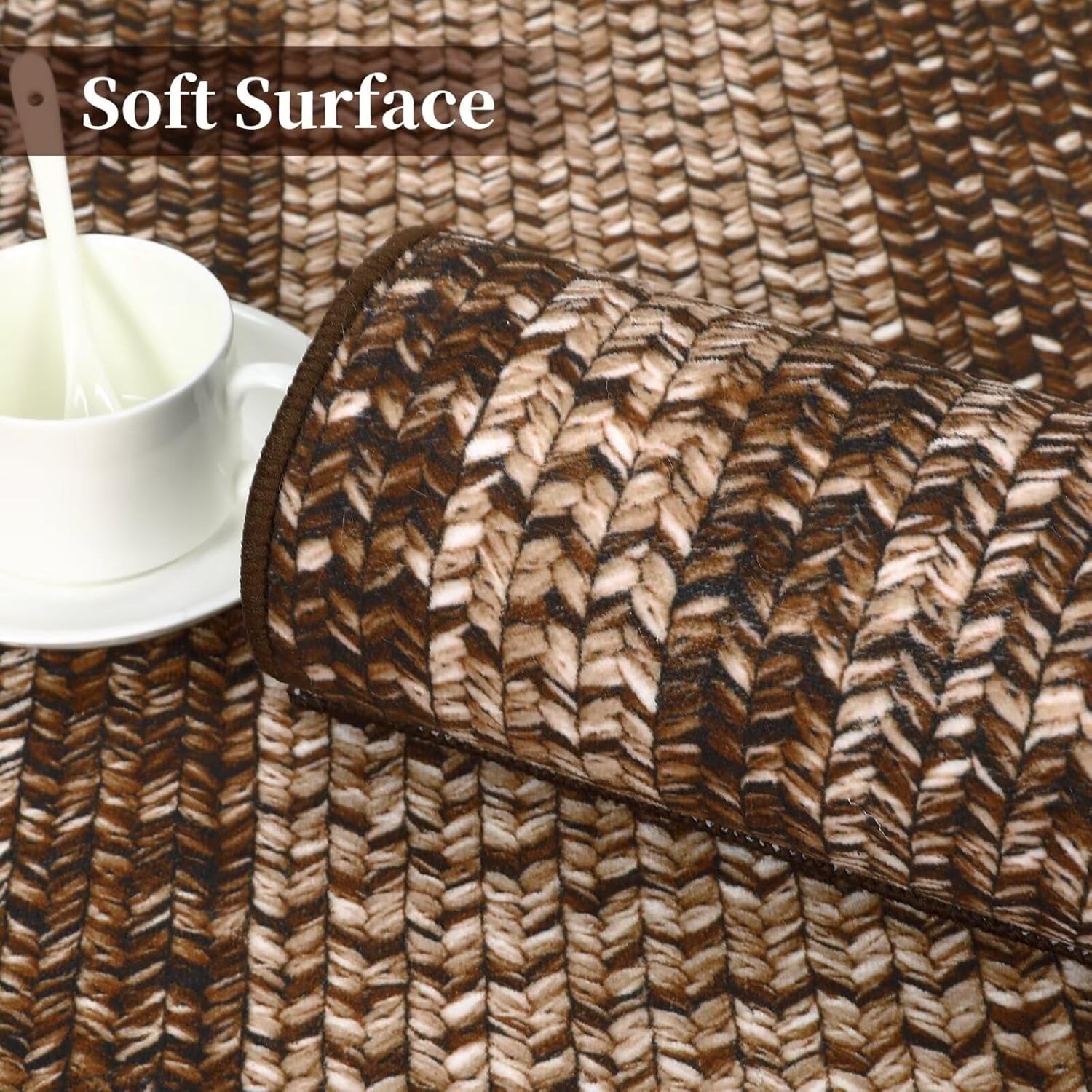 Garvee Bordered Brown 10x13 Boho Printed Washable Rug, Modern Braided Low Pile Polyester Area Rug Non-Slip Non-Shedding for Living Room Bedroom Office
