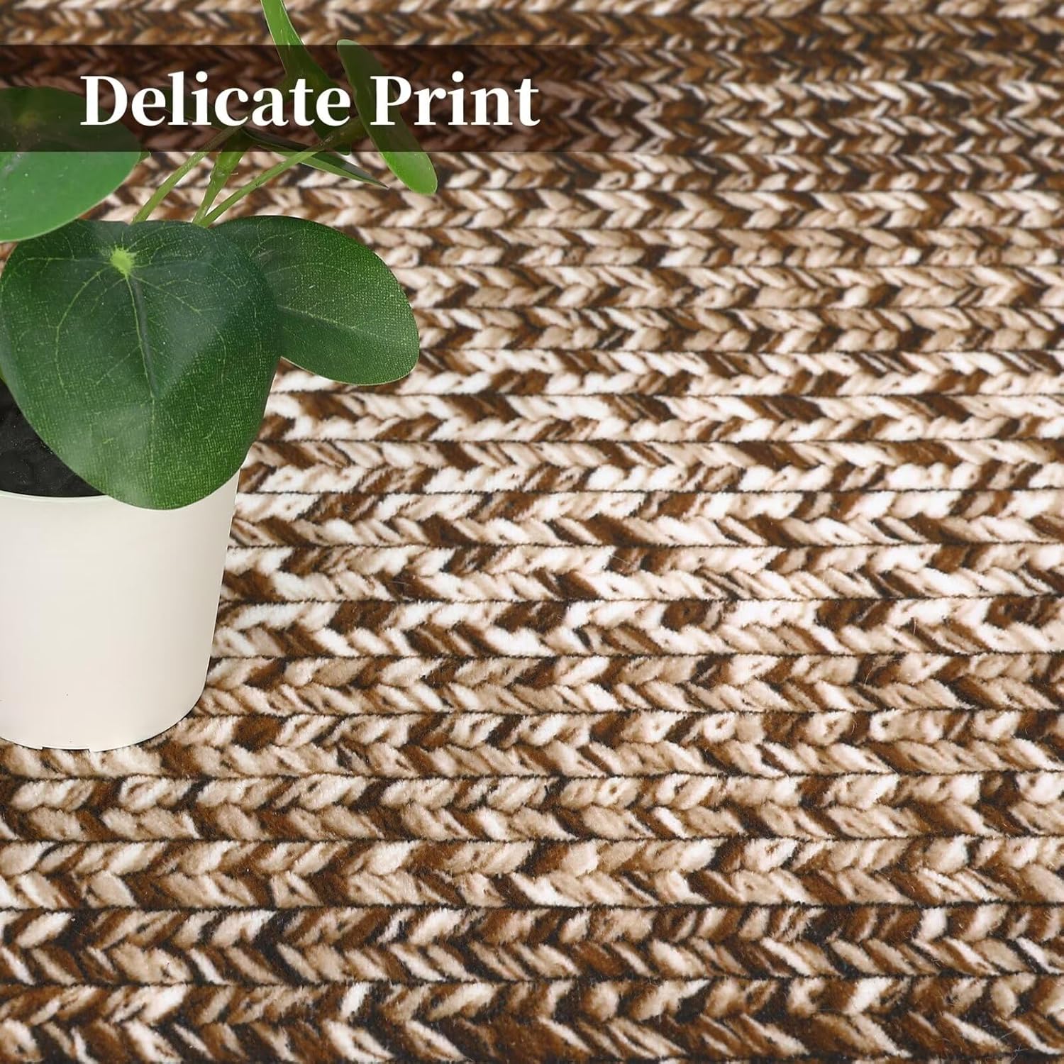 Garvee Bordered Brown 10x13 Boho Printed Washable Rug, Modern Braided Low Pile Polyester Area Rug Non-Slip Non-Shedding for Living Room Bedroom Office
