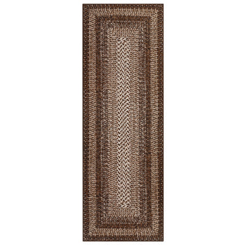 Garvee Bordered Brown 2x6 Braided Distressed Runner, Washable Non Slip Non-Shedding Ultra-Thin Carpet for Entryway Hallway & Bedroom Bedside