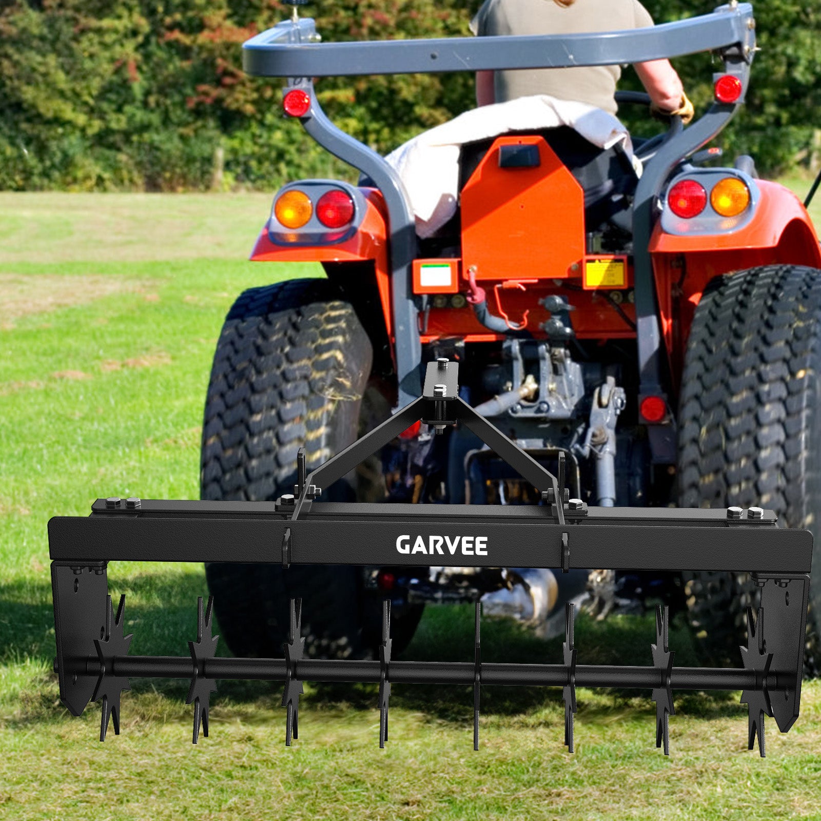Garvee 32" Tow-Behind Spike Lawn Aerator for Tractor, Heavy-Duty Steel Tines, Extra-Wide Tow Bar, Soil Penetrator for Lawn & Farm