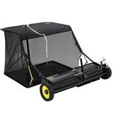 Garvee 50" Tow-Behind Lawn Sweeper - 27 cu.ft. Heavy-Duty Grass & Leaf Collector with Adjustable Height & Dumping Rope Design, Black - Black-2