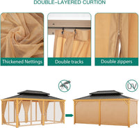 Garvee 12'x20' Outdoor Hardtop Gazebo with Netting and Sunshade Curtains for Patio Terrace Lawn Deck Aluminium Grey