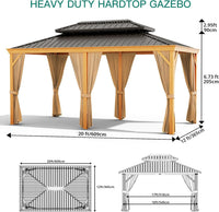 Garvee 12'x20' Outdoor Hardtop Gazebo with Netting and Sunshade Curtains for Patio Terrace Lawn Deck Aluminium Grey