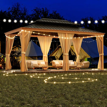 Garvee 12'x20' Outdoor Hardtop Gazebo with Netting and Sunshade Curtains for Patio Terrace Lawn Deck Aluminium Grey