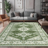 Garvee Area Rugs Vintage Floral Rug ,Non-Slip Low Pile Distressed Indoor Carpet Soft Rug for Living Room Bedroom - Green