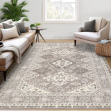 Garvee Area Rugs Vintage Floral Rug ,Non-Slip Low Pile Distressed Indoor Carpet Soft Rug for Living Room Bedroom - Tan & Ivory