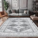Garvee Area Rugs Vintage Floral Rug ,Non-Slip Low Pile Distressed Indoor Carpet Soft Rug for Living Room Bedroom - Gray