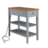 Garvee Farmhouse End Table with USB Charging Ports and 3-Tier Storage Shelf for Small Spaces - Nightstand for Living Room or Bedroom, 11.8" Wide, White