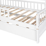 Garvee Solid Wood House Bed Frame with Drawers Shelves Roof Design White Wood Daybed Cozy Size