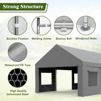 Garvee 13'x20' Heavy-Duty Portable Garage - Rust-Resistant Steel Frame, Roll-Up Doors & Windows for Ventilation, Multi-Use Shelter for Vehicles & Parties