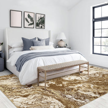 Garvee Abstract Brown 4x6 Washable Rug for Living Room, Contemporary Marble Rug Soft Non Slip Indoor Floor Carpet for Laundry Room Playroom Dining Room Bedroom