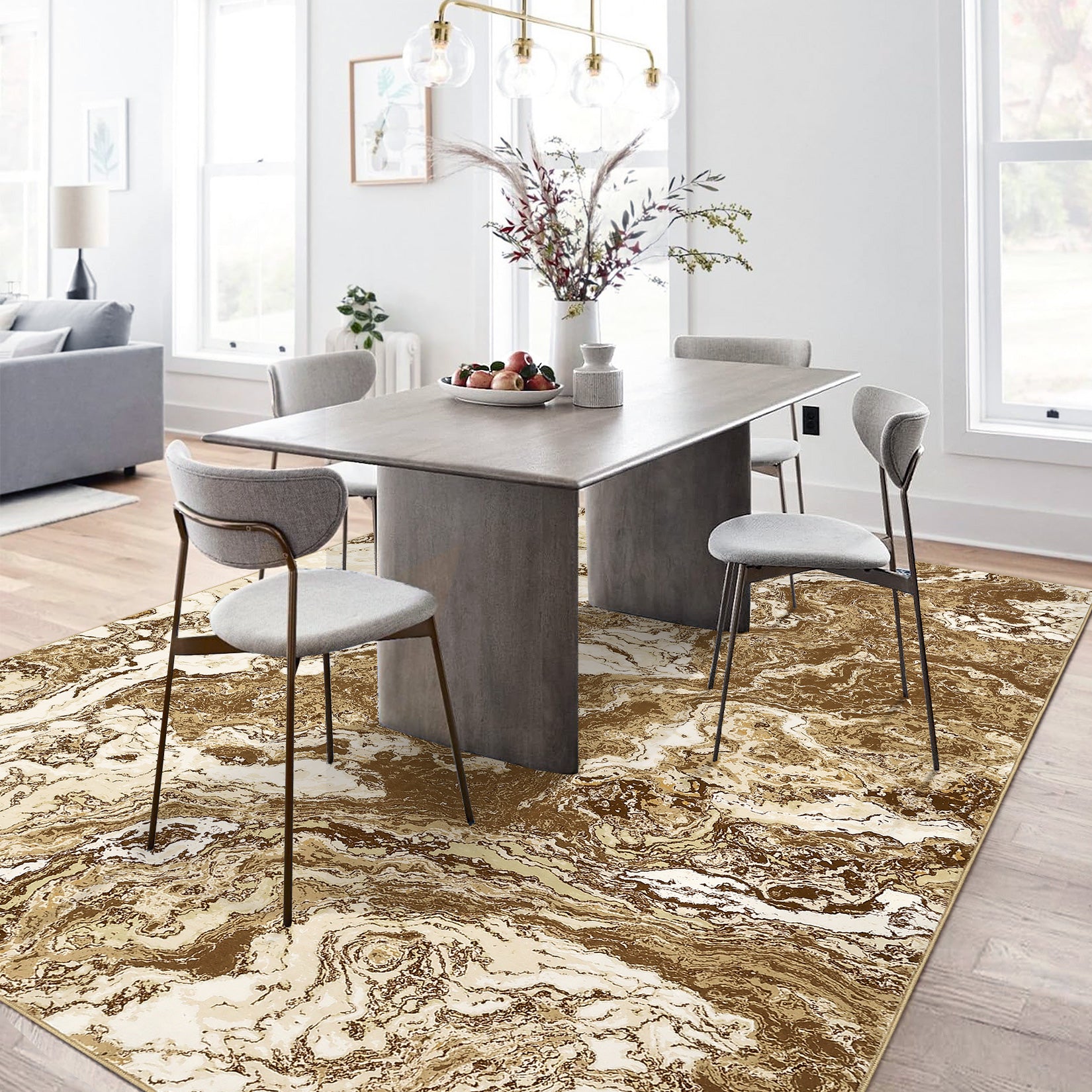 Garvee Abstract Brown 4x6 Washable Rug for Living Room, Contemporary Marble Rug Soft Non Slip Indoor Floor Carpet for Laundry Room Playroom Dining Room Bedroom
