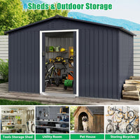 Garvee 10'x12' Outdoor Steel Storage Shed with Sloped Roof, Enhanced Frame, Gable Ventilation, Corrosion Resistant, Lockable, Multiple Sizes, Garden & Patio