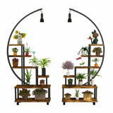 Garvee Plant Shelf with Grow Light & Wheels, Tall Plant Stand Indoor, 6 Tiered Large Metal Shelf Half-Moon Shape, Multi-Purpose Display Rack, Flower Bonsai Pots Organizer for Balcony, Living Room, Brown - Brown
