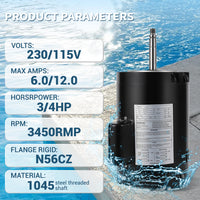 Garvee 1HP Pool Pump Motor Replacement, 115/230V Single Speed, 56Y Frame with Threaded Shaft, Compatible with Hayward, Century, AO Smith, B2853/B2852